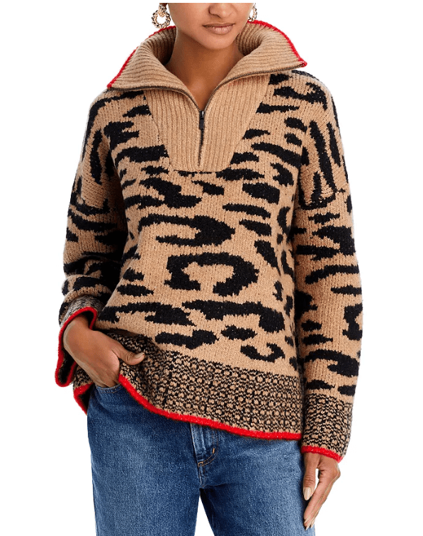 AQUA Half Zip Leopard Sweater - 100% Exclusive